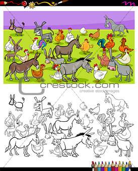 donkeys and chickens characters color book