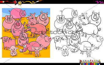 pig characters group coloring book