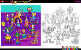 clown characters group coloring book