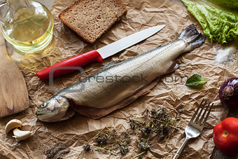 Fresh fish with spices and ingredients to cook