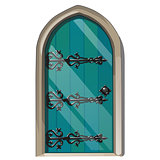 Entrance door in the medieval style. Vector illustration.
