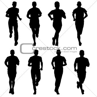 Set of silhouettes. Runners on sprint, man