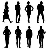 Set silhouette of People walking on White Background