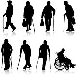 Set ilhouette of disabled people on a white background. Vector illustration