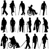 Set ilhouette of disabled people on a white background. Vector illustration