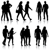 Set Couples man and woman silhouettes on a white background. Vector illustration