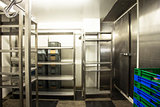 Empty restaurant kitchen storage room stainless steel
