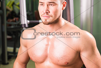 Portrait of muscular mixed race man in gym