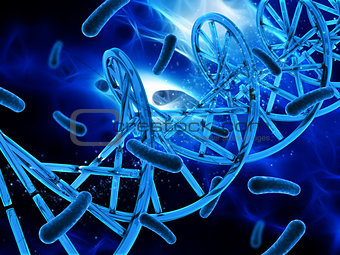 3D medical background with DNA strand and virus cells