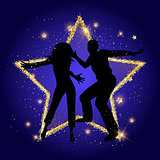Party couple on a glittery gold star background