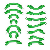 Set of different ribbons, green tape banner collection, vector illustration