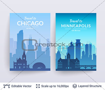 Chicago and Minneapolis famous city scapes.