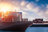 Cargo ship at the port ready to travel with packages. 3d rendering