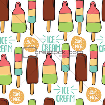 Doodle seamless pattern with ice cream