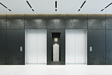 modern elevator with closed doors in office lobby