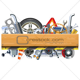 Vector Car Parts with Wooden Board