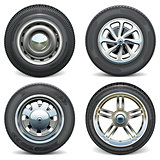Vector Car Tires with Retro and Modern Disks
