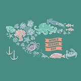 World Ocean Day card. Vector illustration.