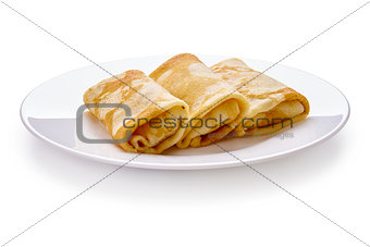 Pancakes with meat isolated on white background