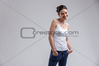 Smiling young woman in casual clothes