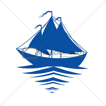 Silhouette of a sailboat on a white background