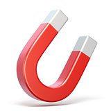 Red horseshoe magnet 3D render illustration on white