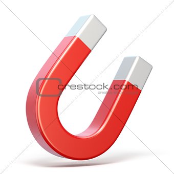 Red horseshoe magnet 3D render illustration on white