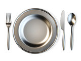 Metal plate, fork, knife and spoon 3D