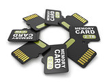 MicroSD memory cards, front and back view 2 TB. Circular arrange