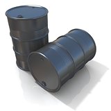 3D illustration of two black oil barrels
