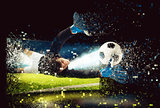 Pixelated image of a goalkeeper who try to catch the ball