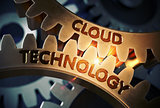 Cloud Technology Concept. Golden Gears. 3D Illustration.