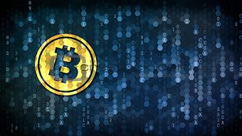 Bitcoin - Pictogram on Dark Digital Background.