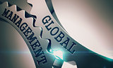 Global Management - Mechanism of Shiny Metal Cogwheels. 3D.