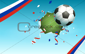 Soccer ball and flag of Russia symbol of football