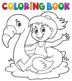 Coloring book girl on flamingo float 1