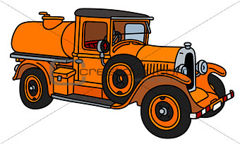The vintage orange tank truck