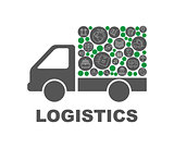 Color circles, flat icons in a truck shape distribution, delivery, service, shipping, logistic, transport, market concepts. Abstract background with connected objects Vector illustration