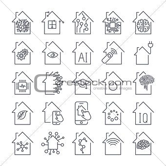 Simple set of smart house related line icons. Smart Home and Technology icons set. Editable Stroke.