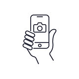 Taking selfie on smartphone concept creative icon selfie label.