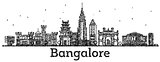 Engraved Bangalore India City Skyline with Black Buildings Isola