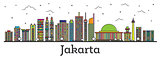 Outline Jakarta Indonesia City Skyline with Color Buildings Isol