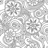 Abstract hand drawn outline stylized ornament seamless pattern with flowers and curls isolated on white background. coloring book for adult and older children.