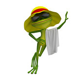 3D Illustration of the Frog in Yellow Panama with Towel