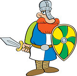Cartoon Medieval Knight Holding a Shield and a Sword