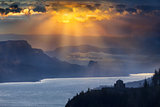 Sun Rays over Columbia River Gorge during Sunrise