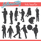 Kids have fun vector silhouettes