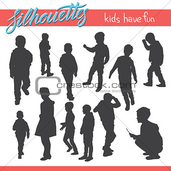 Kids have fun vector silhouettes