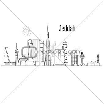 Jeddah city skyline - towers and landmarks, cityscape in liner s