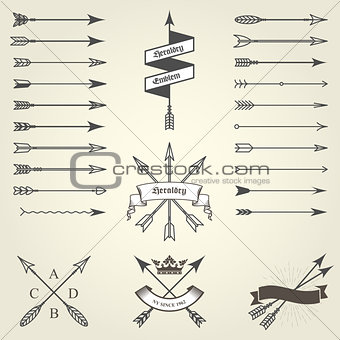 Set of emblems and blazons with arrows, heraldic seals - coat of